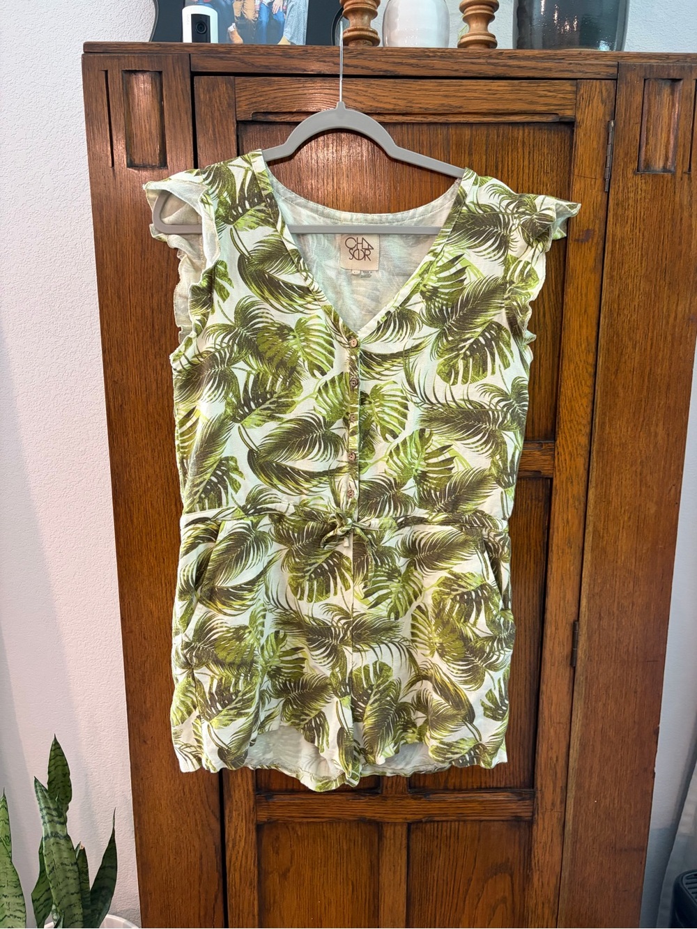 Chaser Green Leaf Print Women's V-Neck romper
